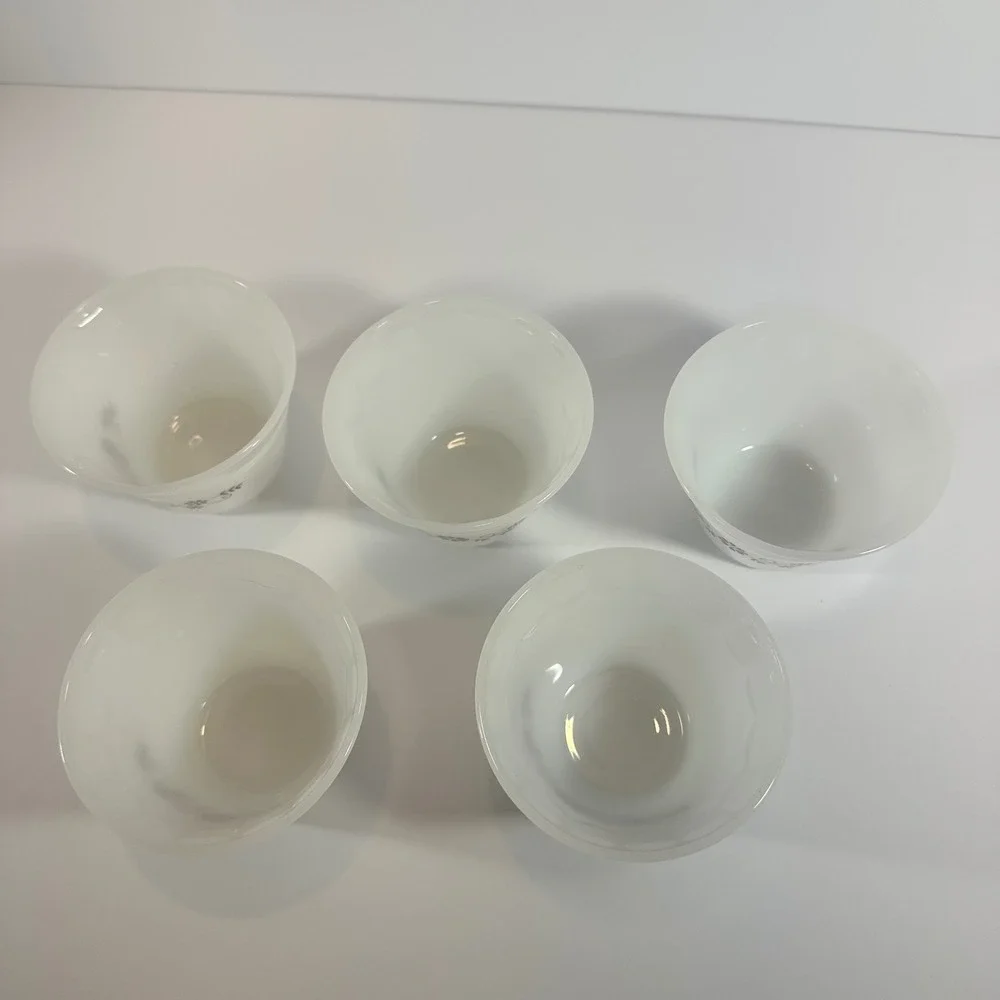 Pyrex Brown Daisy Milk Glass Custard Cups Set of 5 White Opal Ramekins 6oz 462